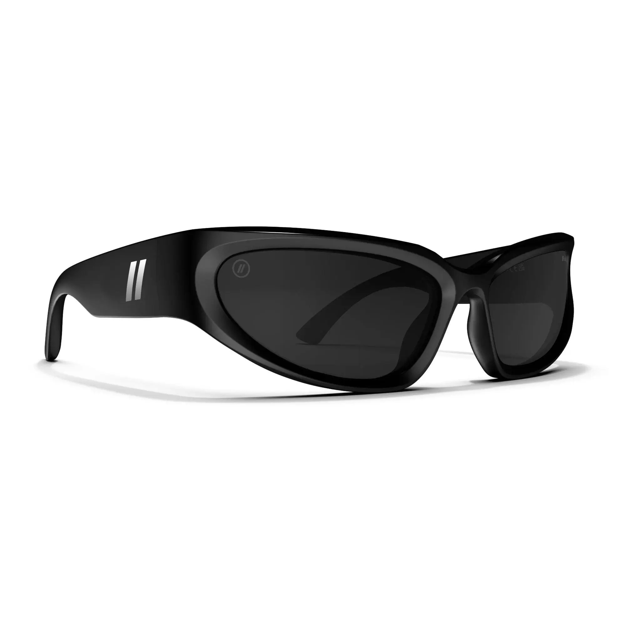 Blenders Eyewear Y2Skate Jet Black Streetwear Sunglasses - 90s-Inspired Wrap-Around Gloss Frame, Polarized PureBlend Smoke Lenses, 100% UV Protection, Small-Medium Fit, Casual Package, Stylish Sunglasses, Polarized Sunglasses