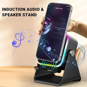 5-In-1 Wireless Bluetooth-compatible Speaker & Phone Stand, 1500mah USB Charging Power Bank, 360° Adjustable Holder, RGB Atmosphere Light