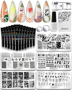 Nail Stamping Polish Gels+5counts Stamp Print Templates+1 Peel Off Nail Tape Stamp Latex+1 Stamper with Scraper, Stamping Nail Polish Art Set Manicure Gift Collection Nail Art Nail Care Cutics