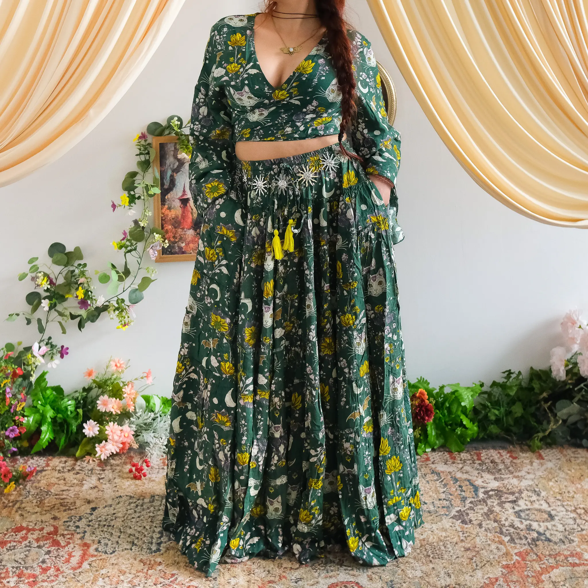Witchy Whimsical Two Piece Tiered Skirt and Top, Flowy Boho Maxi Skirt with  Pockets, Cat Lover Apparel, Spooky Ethereal Outfit, Cottage core, Goth -  TikTok Shop