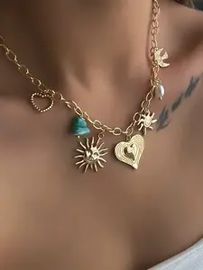 Elegant Heart & Sun Pendant Necklace for Women, Perfect Party Accessory, Daily Wear Fashion Jewelry, Stylish Ladies' Gift