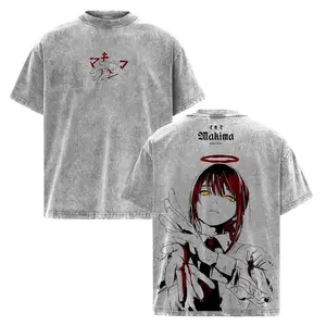 Makima Chainsaw Man Vintage Washed T-Shirt – Double-Sided Oversized Anime Streetwear Tee, Control Devil Inspired Graphic, Unisex Manga Collector’s Shirt