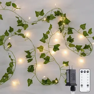 100 LED Vines with Lights Plug in, Ivy Vines with Fairy Lights with Remote, 33 FT Leaf String Lights  for Room Bedroom Wall Fireplace Wedding Decoration(Warm White)