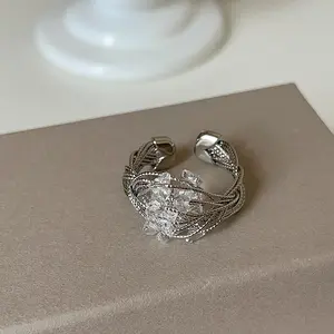 Minimalist Line Wrapped Crystal Open Ring for Women • Luxury Unique Dainty Stackable Ring