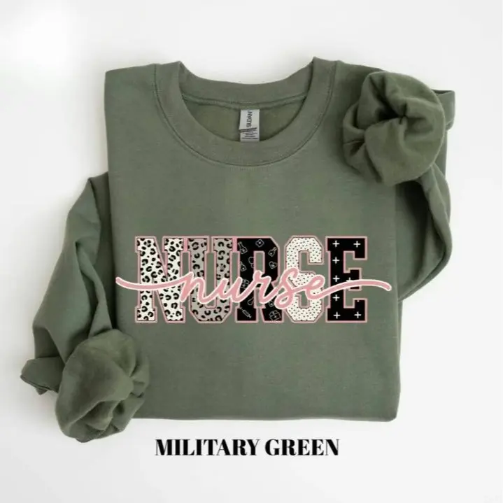 Coquette Nurse Sweatshirt, Pink Leopard Script Sweater, Cute Nurse Sweatshirt, Trendy Healthcare Pullover, Nurse Appreciation Gift