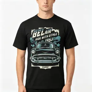 Men's 1957 Chevrolet Bel Air T-Shirt American Classic Car Iconic Design Cotton Streetwear Casual Crewneck Short Sleeve