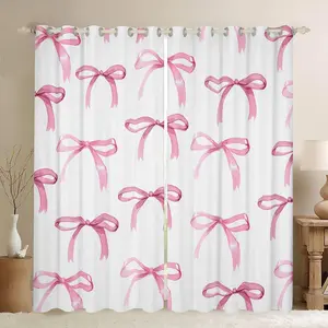 Bow Room Darkening Blackout Curtain Boys Girls (2 Panels ) Cute Bowknot Curtains for Bedroom Living Room Pink Girls Bow Blackout Curtains Kawaii Window Treatments