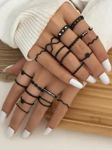 20pcs/set Faux Pearl Decorated Twist Wave Design Ring, Simple Plain Hollow Out Rhinestone Decor Ring, Statement Multi Ring, Fashion Accessories For Women & Girls