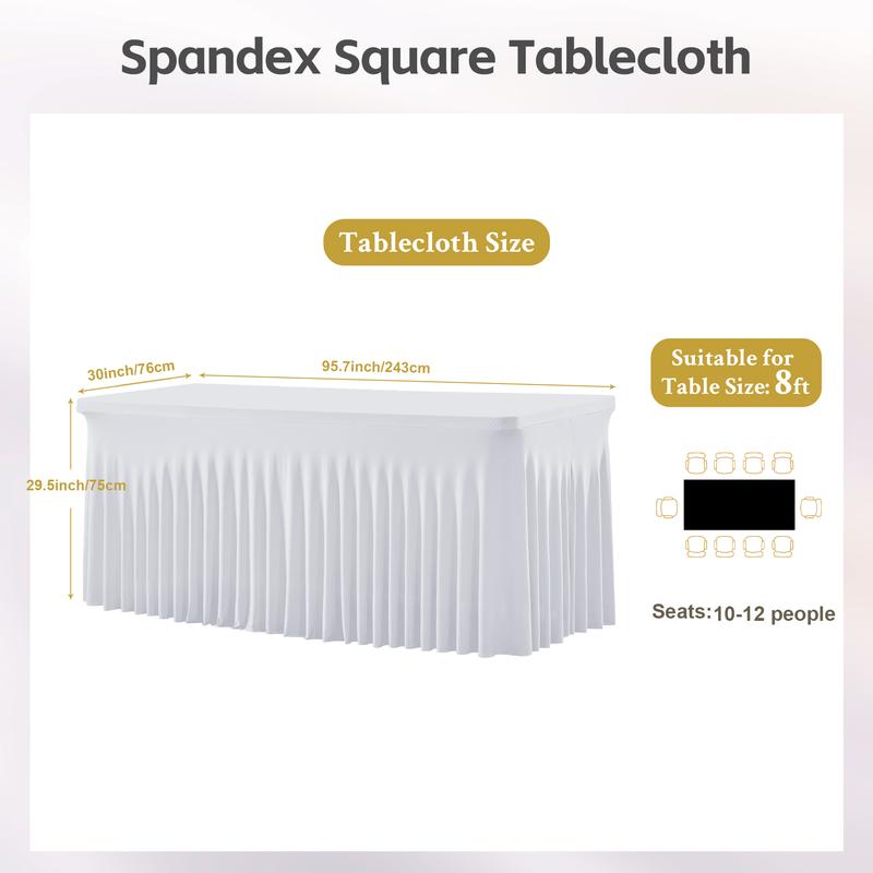 2 Pack Spandex Christmas Tablecloths for 4/6/8FT Rectangle Tables Stretch Wrinkle-Free Table Covers with Skirt for Holiday Parties Weddings & Banquets
