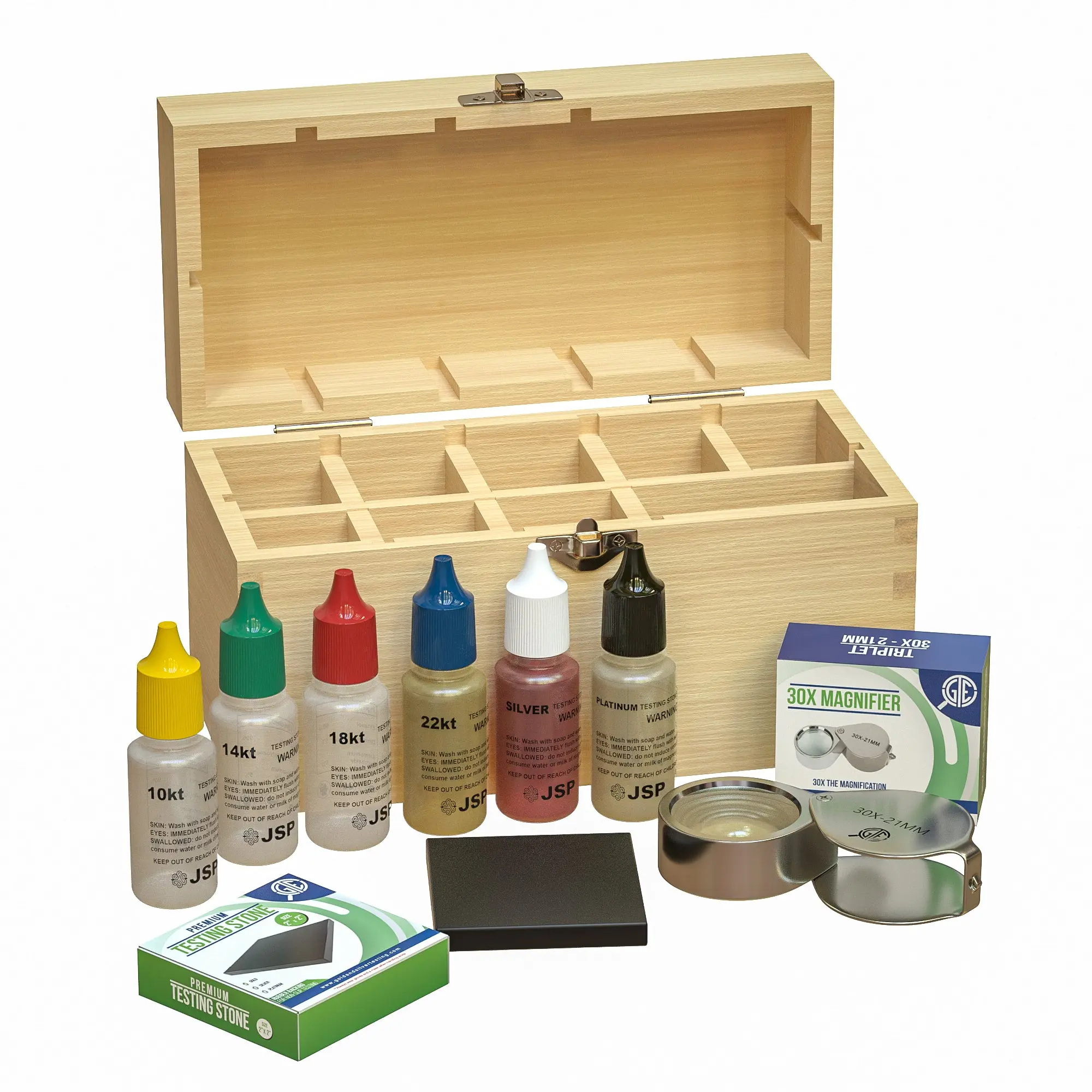 Professional Gold Silver Platinum Jewelry Testing Kit with 30X Eye Loupe Magnifier Test Stones for 10K 14K 18K 22K 24K 999 925 Precious Metals