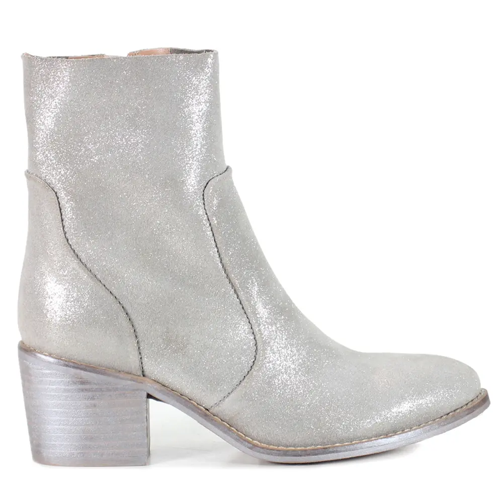 Diba True Womens Majestic Metallic Round Toe Zippered Casual Boots Ankle Mid Heel 2-3" - Grey, Silver