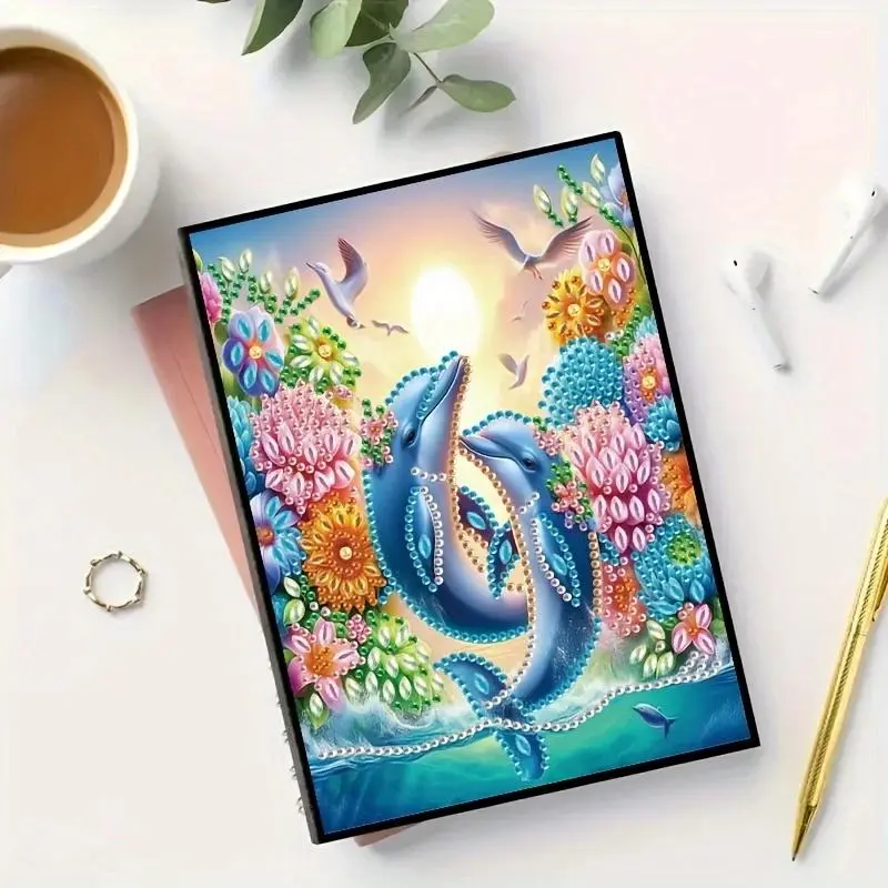 Dolphin Pattern DIY Diamond Arts Colorful Painting Notebook, 1 Set A5 DIY Diamond Arts Colorful Painting Notebook, DIY Notebook for Home School Office
