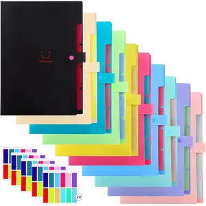10 count Expanding File Folders,A4 Letter Size Accordion Document Organizer,Plastic 5 Pocket Accordion Folder,Expandable File Folder with Snap Closure,120 Labels in 12 Colors for School Office Supplies