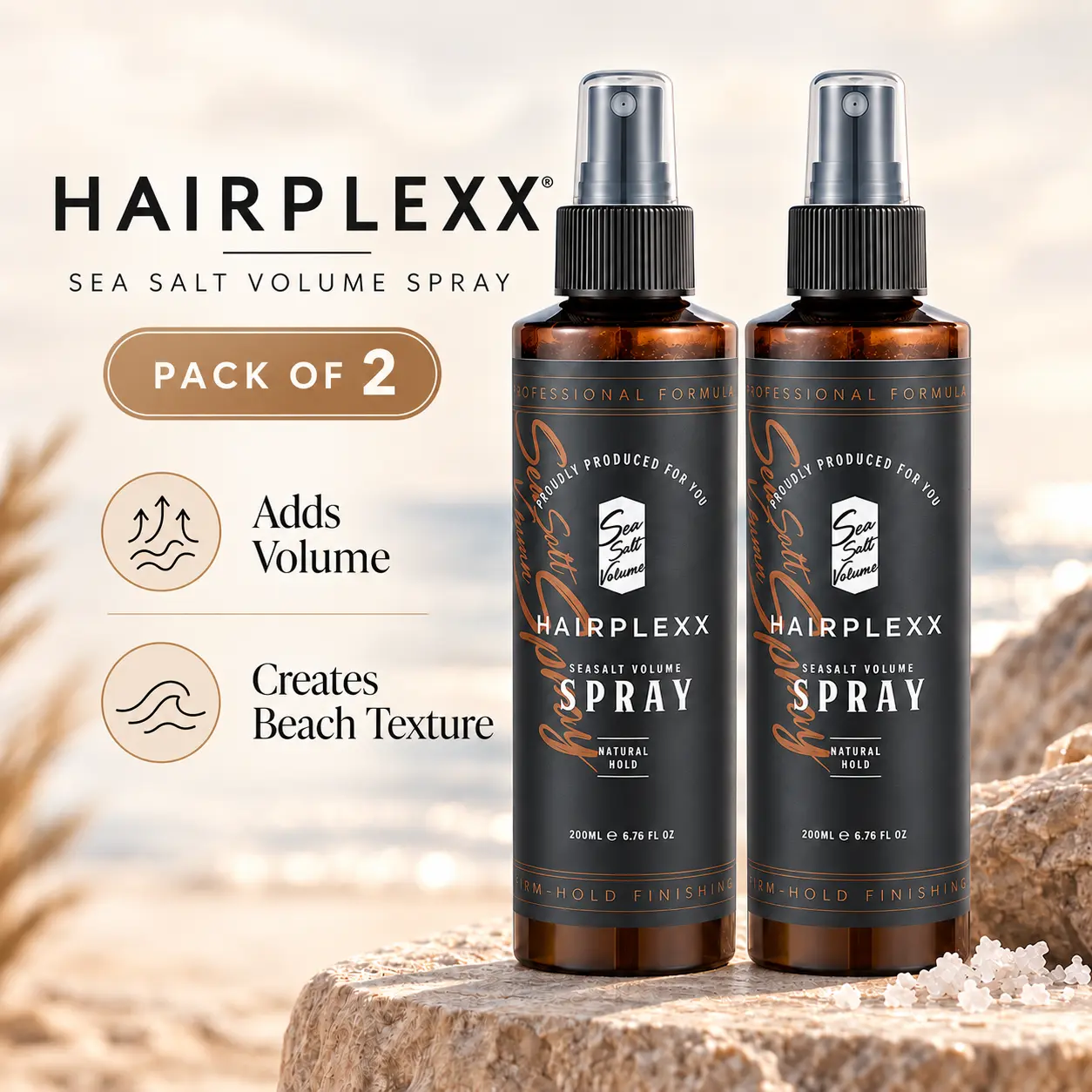 HAIRPLEXX Sea Salt Volume Hair Spray (2 Pcs, 6.7 fl oz) - Paraben-Free Haircare Beauty Product for Voluminous Hair, Matte Finish, Scented Salt Spray Mousse & Gel