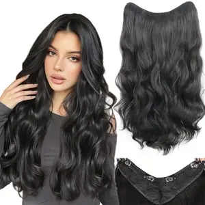 V-shaped Large Wavy Clip-in Hair Extensions for Women, 1 Piece Natural Look Invisible Seamless Hair Extension for Full Head, Easy To Use