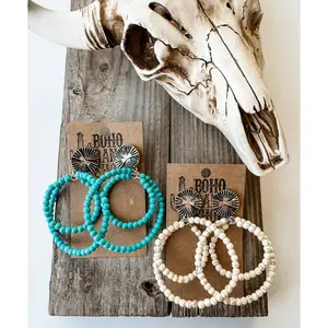 Western Round Bead Stud Post Earrings - turquoise | white 