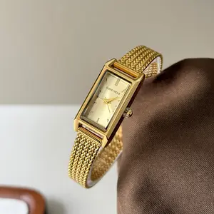 Women's Watch, Elegant Long Rectangle Wristwatch, High-Quality Wheat Strap, Perfect Gift, Fashion Jewelry Accessory [7778]