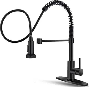 Black Kitchen Faucet with Pull Down Sprayer Stainless Steel Single Handle Pull Out Spring Sink Faucets 1 Hole Or 3 Hole Dual Function for Farmhouse Camper Laundry Utility Rv Wet Bar
