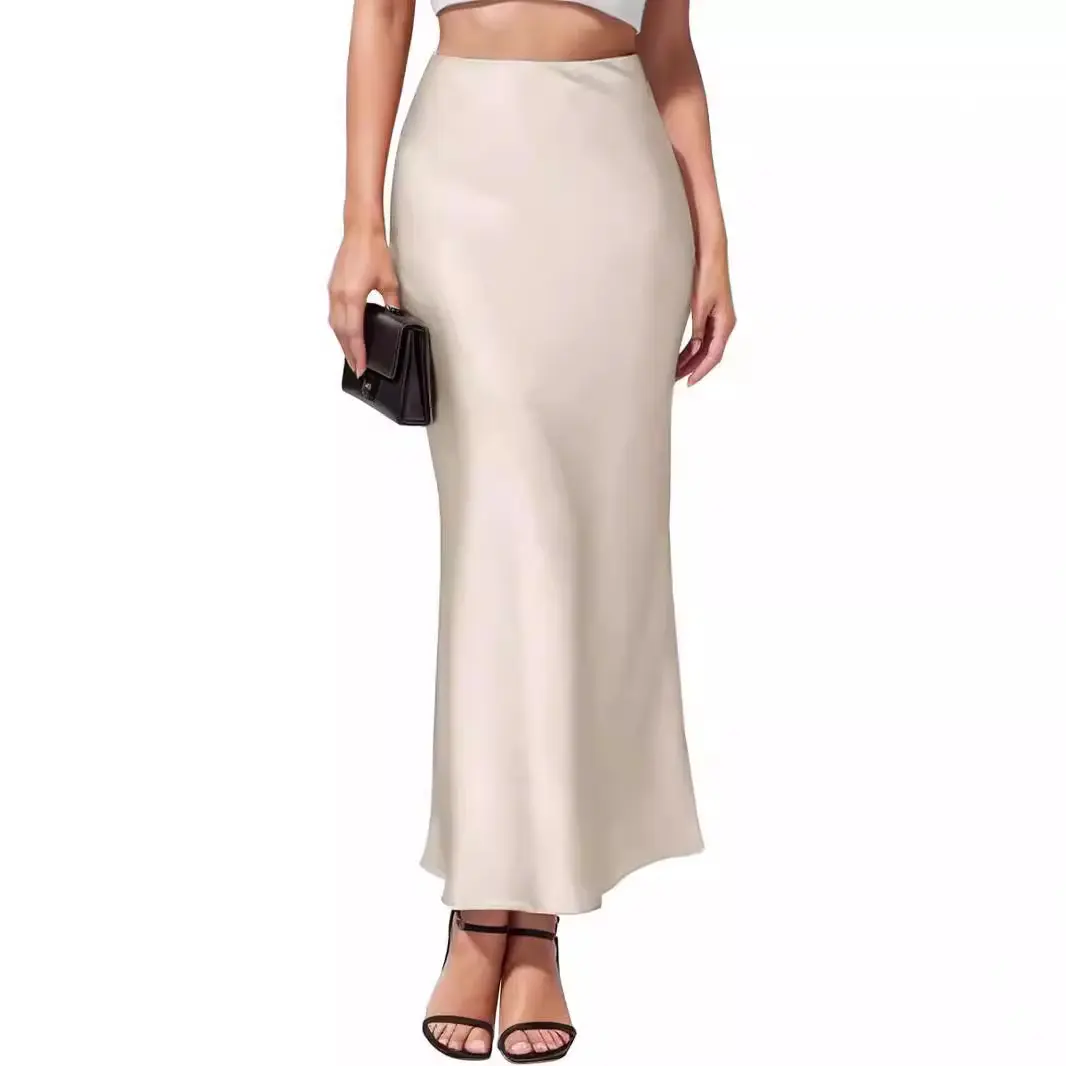 Spring and summer high-waisted satin fishtail skirt, gentle and, with a high-waisted design that hugs the hips