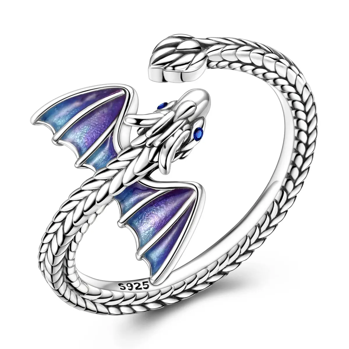 NARMO Fire Dragon Ring | Silver, Zirconia & Enamel | Fierce Dragon Design with Colorful Wings | Symbol of Strength & Power | Perfect Gift for Fantasy Lovers