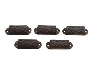 5 CAST IRON BROWN 3" ORNATE PULLS DRAWER CABINET BIN HANDLES RUSTIC VINTAGE CUP