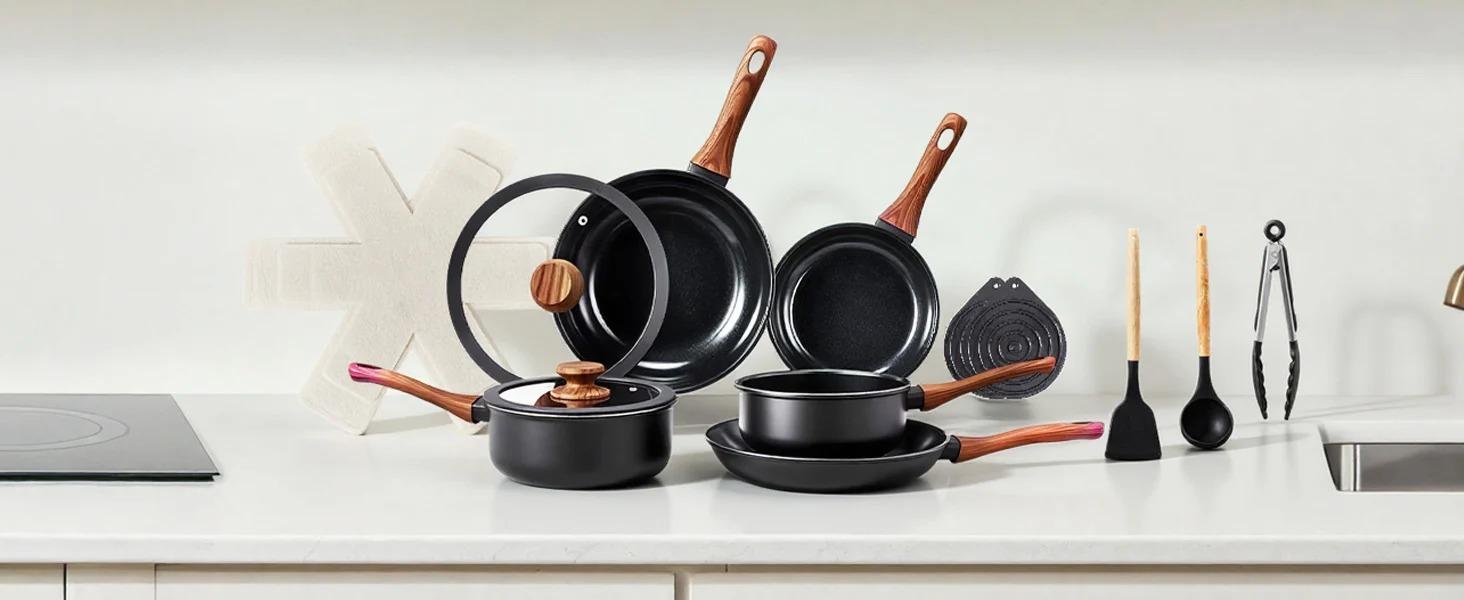 [FLASH SALE] ROVSUN 17 Pcs Nonstick Pots and Pans Set Black
