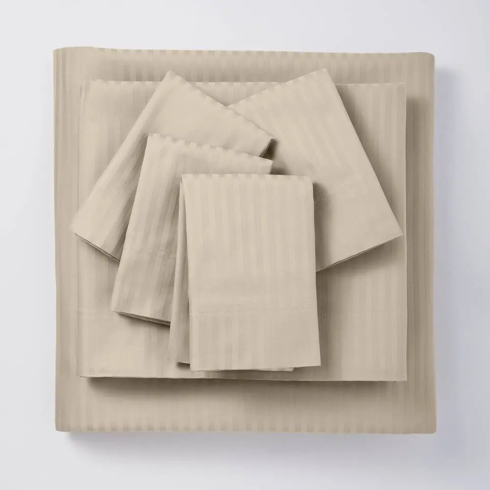 Full 6pc 400 Thread Count Damask Solid Sheet Set Natural - Threshold: Cotton Sateen OEKO-TEX Certified Fits 18" Mattress
