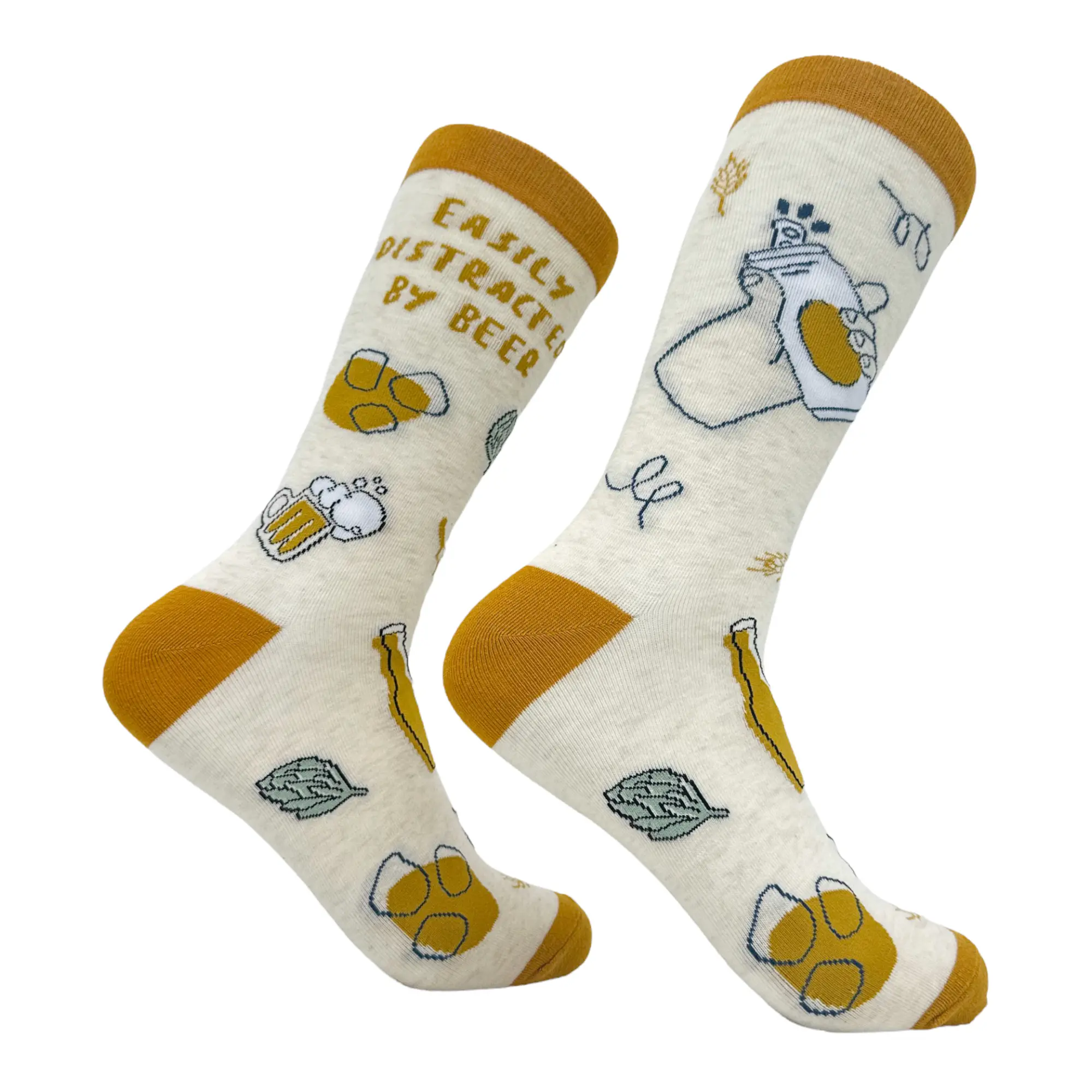 Men's Easily Distracted By Beer Socks Funny Ale Drinking Lovers Footwear Funny Graphic Socks Comfortable Fitted Spandex Cotton