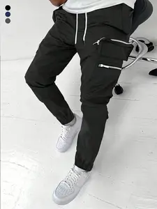 Men's casual multi-function zipper multi-pocket drawstring belt overalls, men's loose version pants versatile overalls Y2K style men's pants corset trousers