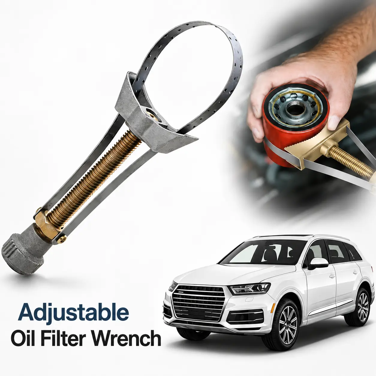 Oil Filter Removal Tool, Strap Wrench Sturdy Steel Adjustable Oil Filter Wrench Portable Car Auto Removal Tool for Car, Truck, Adjustable