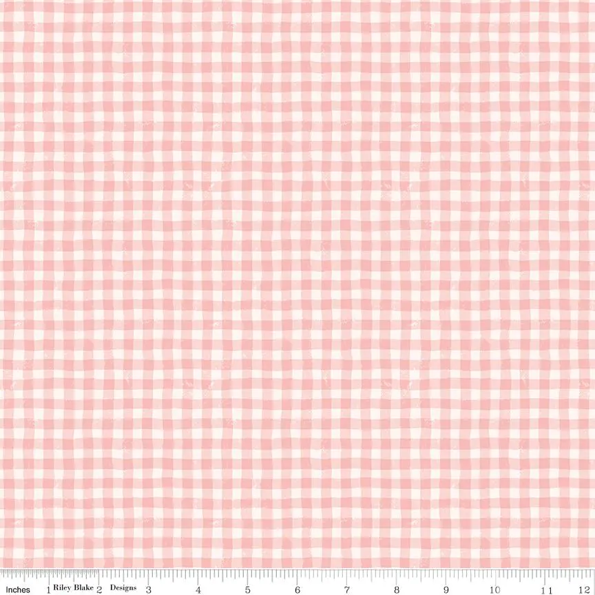 Meadow Moments Summer Gingham Pink Fabric by the Yard or Fat Quarter -Riley Blake Designs