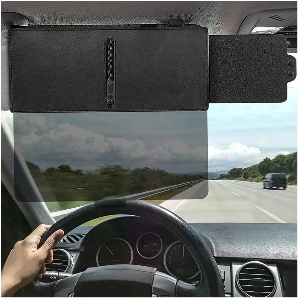 Car Sun Visor Extender - Polarized Polycarbonate (PC) Lens Side Visor with PU Material, UV Blocker, Zippered Adjustment, Flexible Fit, Glare Reduction, Blocks Blinding Sun for Daily Commutes & Driving Safety, Automotive Exterior Window Accessory