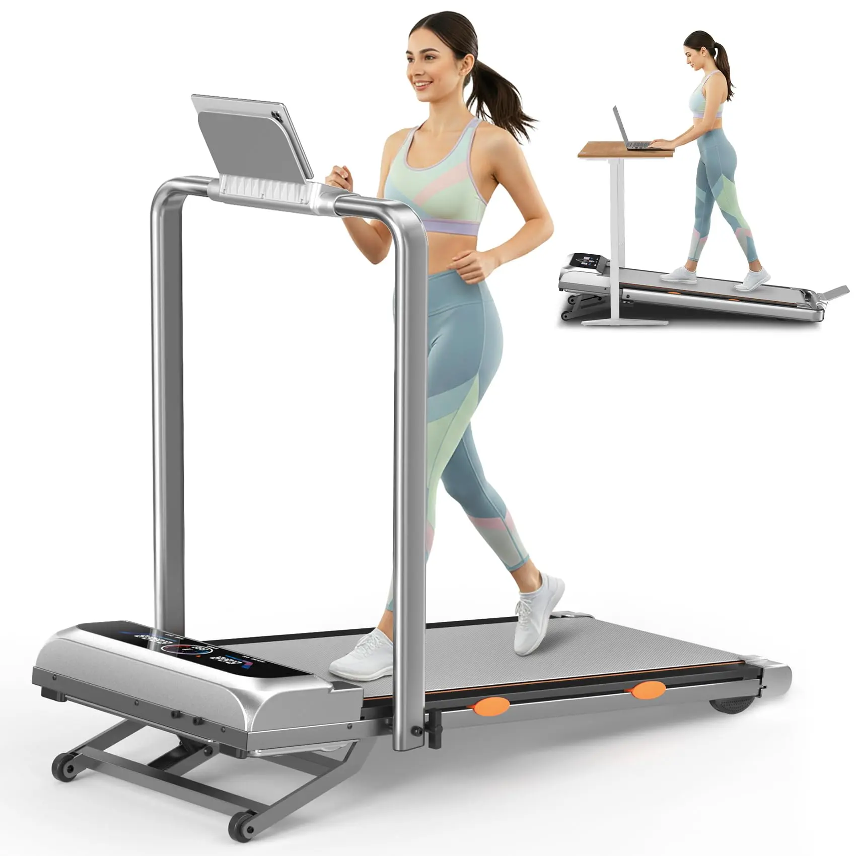 Trisomy-801P Walking Pad with 15% 12-Level Auto Incline & Handle Bar, 450 lbs Capacity UI Screen, 3.5HP Quiet Under Desk Treadmill, Speaker, APP & Remote Control, Treadmills for Home Hiking