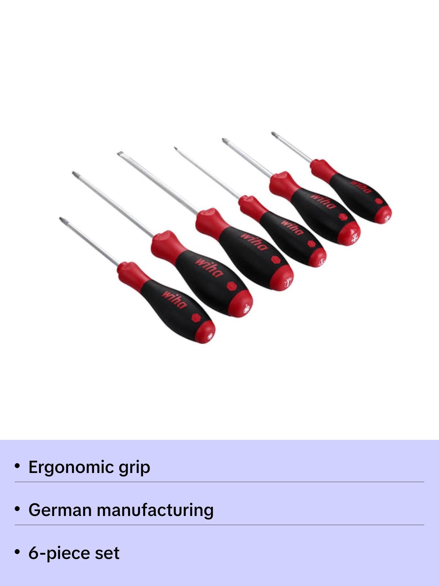 Wiha Tools 30291 SoftFinish Slotted / Phillips / Square Screwdriver Set, 6 Pc.