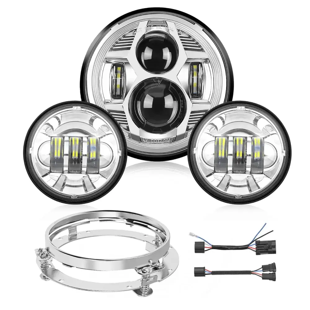 Nilight 7 Inch Motorcycle LED Headlight 4.5 Inch Fog Lights Auxiliary DOT Kit Compatible with Harley Davidson Electra Street Glide Fat Boy Road King Heritage Softail CVO, Chrome, Headlight Waterproof, High Lumen Headlight