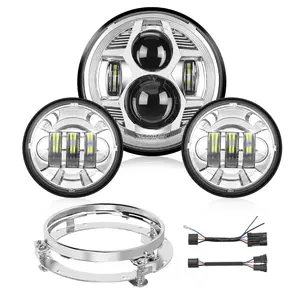 Nilight 7 Inch Motorcycle LED Headlight 4.5 Inch Fog Lights Auxiliary DOT Kit Compatible with Harley Davidson Electra Street Glide Fat Boy Road King Heritage Softail CVO, Chrome