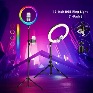 12" RGB ring lights with 43" Tripod Stand & Phone Holder, Dimmable Video Lighting for TikTok, YouTube, Live Streaming & Photography#youtube tiktok video Adjustable Ring Set#new years
