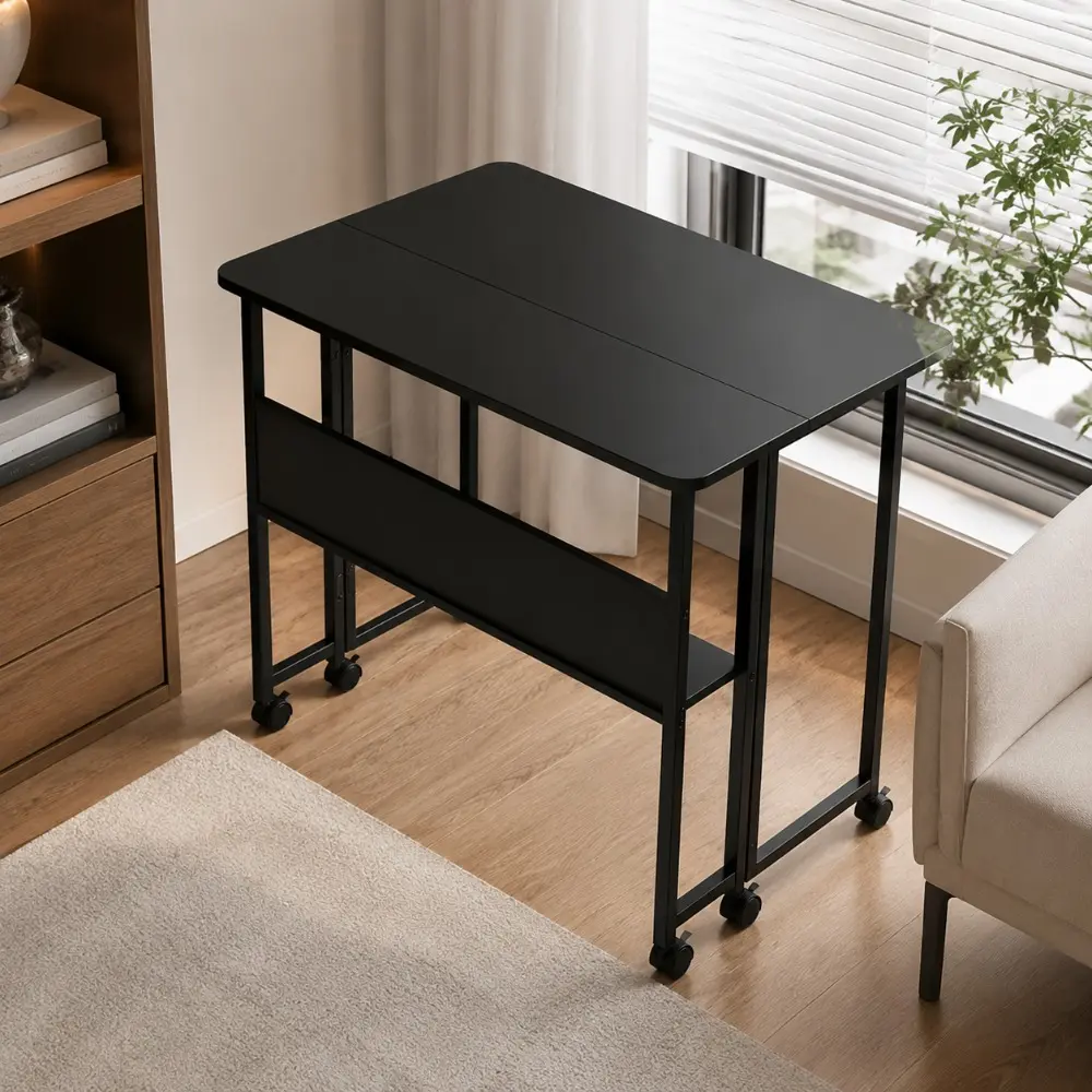 Littleox Folding Desk Small Foldable Desk for Small Space, 31.5 Inches Writing Computer Desk in Study, Home Office Foldable Office Desk for Bedroom 80*58,black