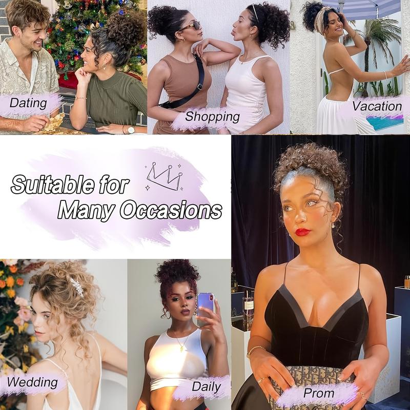 Elegant Short Curly Ponytail Extension, Elastic Drawstring Messy Bun, Quality Synthetic Hair Bun for Women, Suitable for Damaged Hair, Easy to Apply, Daily Use Wave Wig