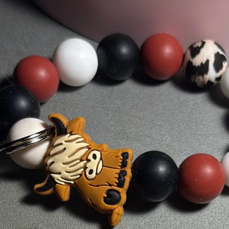 Cow Wristlet - Colorful Bead Bracelet with Cow Design and Metal Clip
