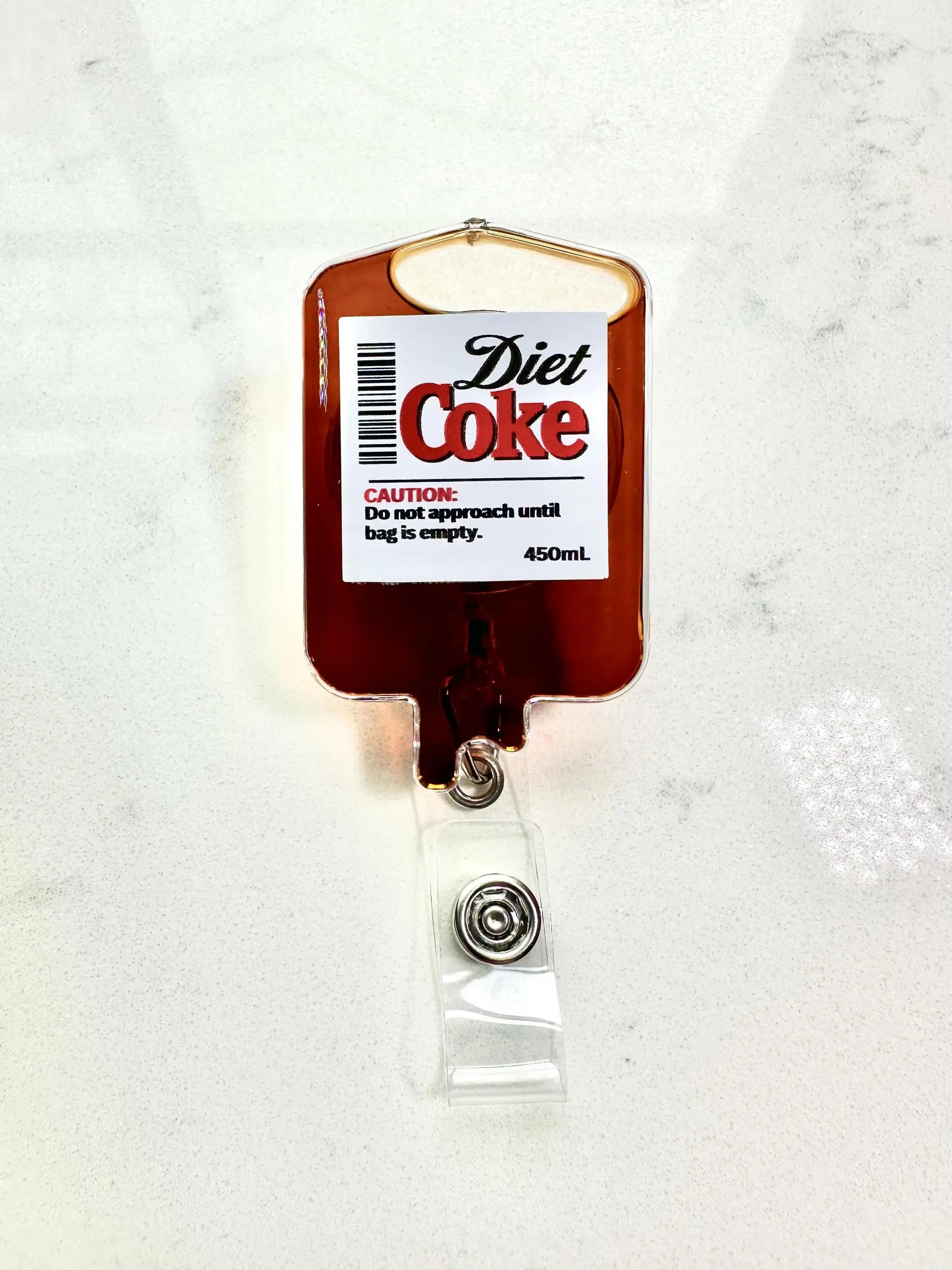 Diet Coke IV Bag Badge Reel: Nurse ID Holder - Swivel/Belt Clip