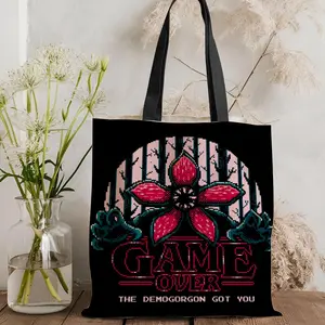 Cool Stranger Things Storage Bags Canvas Double-Sided Print Black and White Tote Bag Large Capacity Shoulder Students Festive Fashion Eco Outdoor Picnic Travel High Quality Shopping Handbag Machine Washable
