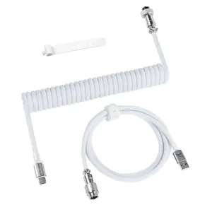 ATTACK SHARK C01 PRO Coiled Keyboard Cable, Custom Coiled USB C Cable for Mechanical Gaming Keyboard, Type-C to USB-A Metal Aviator Cable, Double-Sleeved Braided Charging Keyboard Cable for Mac, PC