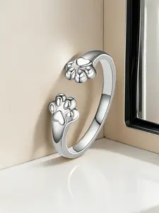 Fashionable and Cute Cat Paw Stainless Steel Non Fading Open Ring for Women, Simple and Casual Daily Commuting Versatile Ring