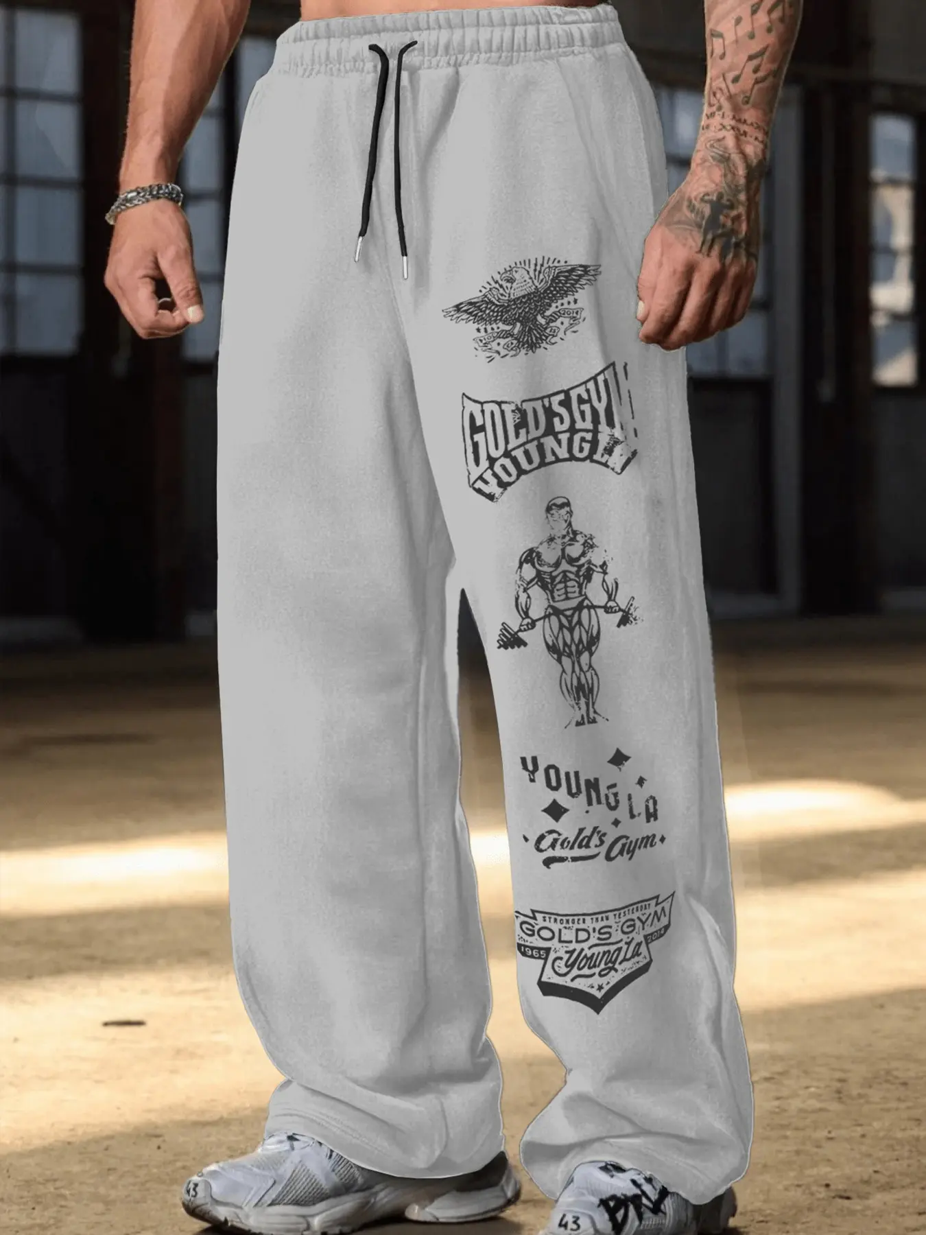 Gold's Gym Series Printed Sports Pants, Comfortable Fabric, Skin