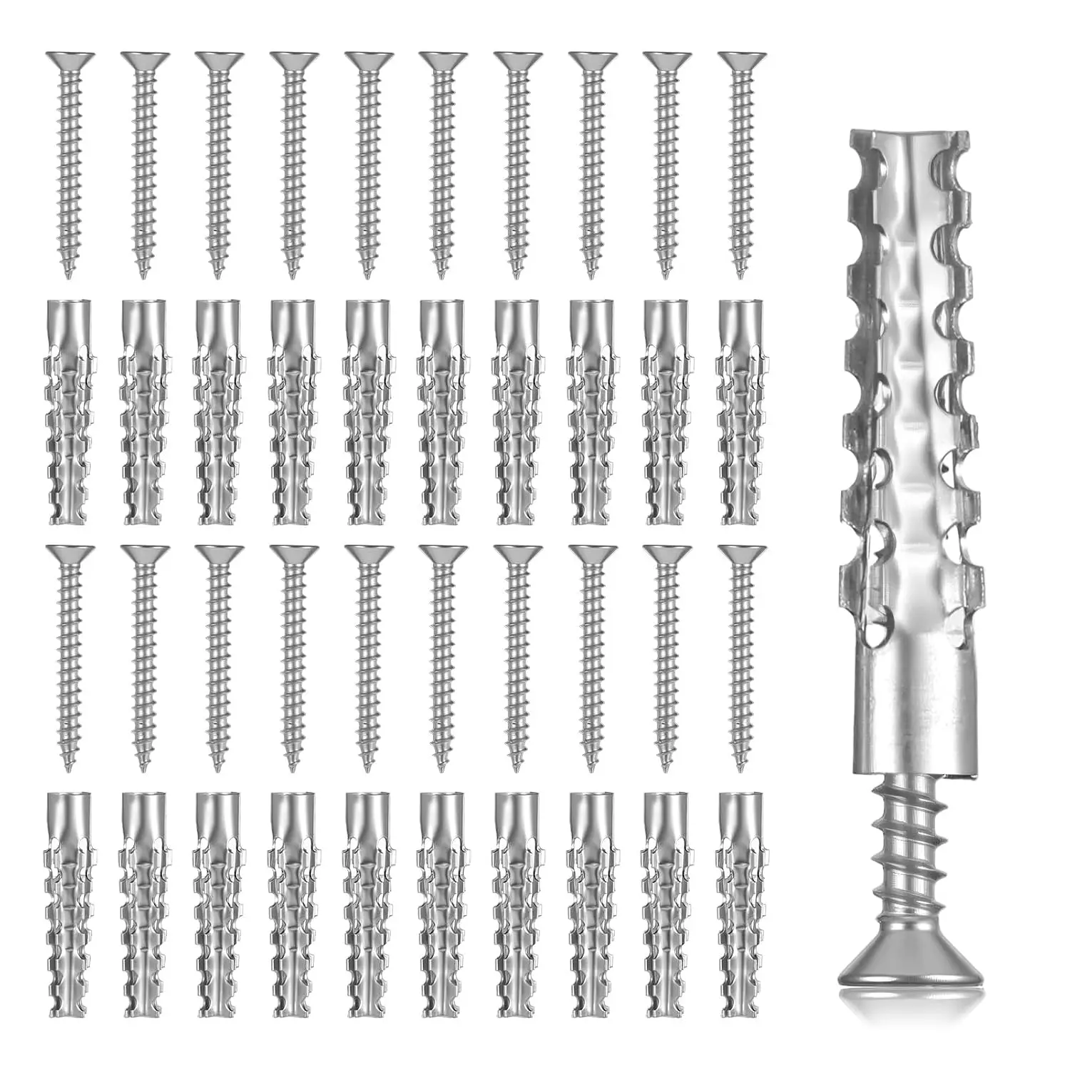 100 Pcs  Metal Anchors with Screws, Tree Shaped Steel Hollow Wall Anchor Metal Expansion Anchors for Drywall Expansion Bolt for Drywall Loose Hinge Hole Repair Kit for Concrete and Plaster Wall