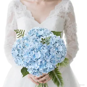 Real Touch Blue Hydrangea Artificial Flowers Realistic Latex Faux Hydrangeas Bouquet for Wedding Centerpieces Home Decor Floral Arrangements Party