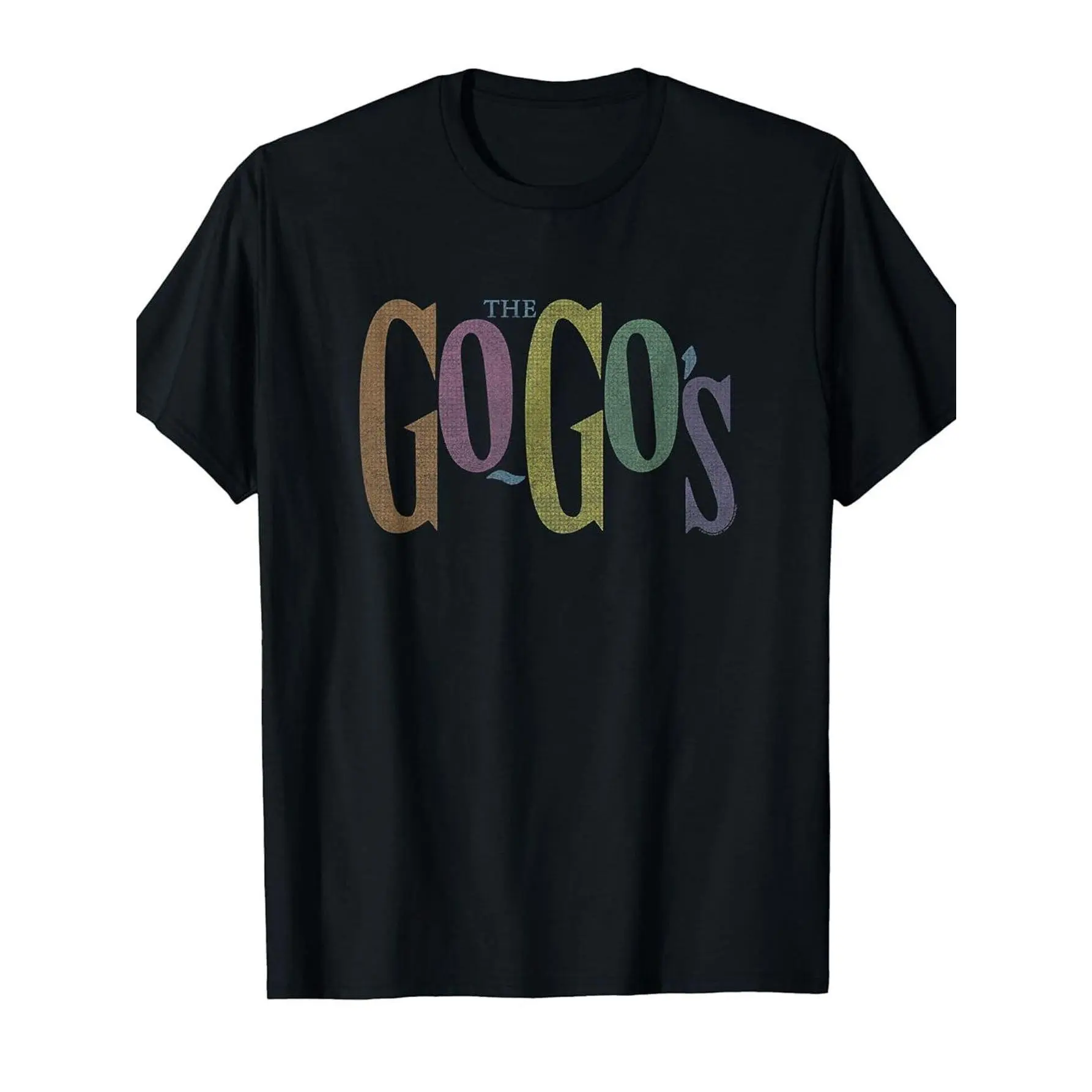 Just The Go-Gos Vintage 80s Band Logo T-Shirt - 's & 's Soft Breathable  Crew Neck Tee with Teal/Purple/Green/Orange Gradient Retro Music Icon Design - Iconic Go-Gos Logo Short Sleeve Top for Concerts & Casual Wear