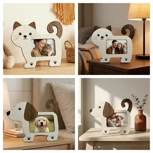 Cat Shaped Wooden Photo Frame, Cute Cat Picture Frame for Tabletop, Animal-Shaped Photo Holder, Home Decor Frame for Cat Lovers, Perfect for 3.5x5 in Photos