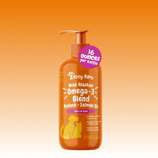 Zesty Paws Wild Alaskan Salmon Oil with EPA & DHA, nourishing Omega-3 Fish Oil blend for Dogs & Cats, Healthy Skin & Coat